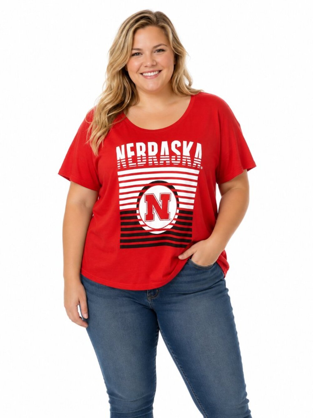 Nebraska Cornhuskers Womens T Shirt 1X Red Tee 3D Marquee Logo Klutch New Big 10